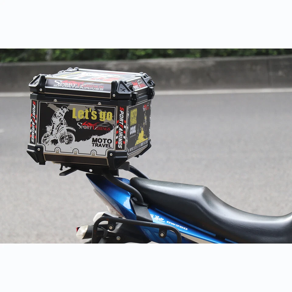 65L Aluminum Motorcycle Tail Box Trunk Top Lock Case Travel Luggage Storage - Image 2 of 4