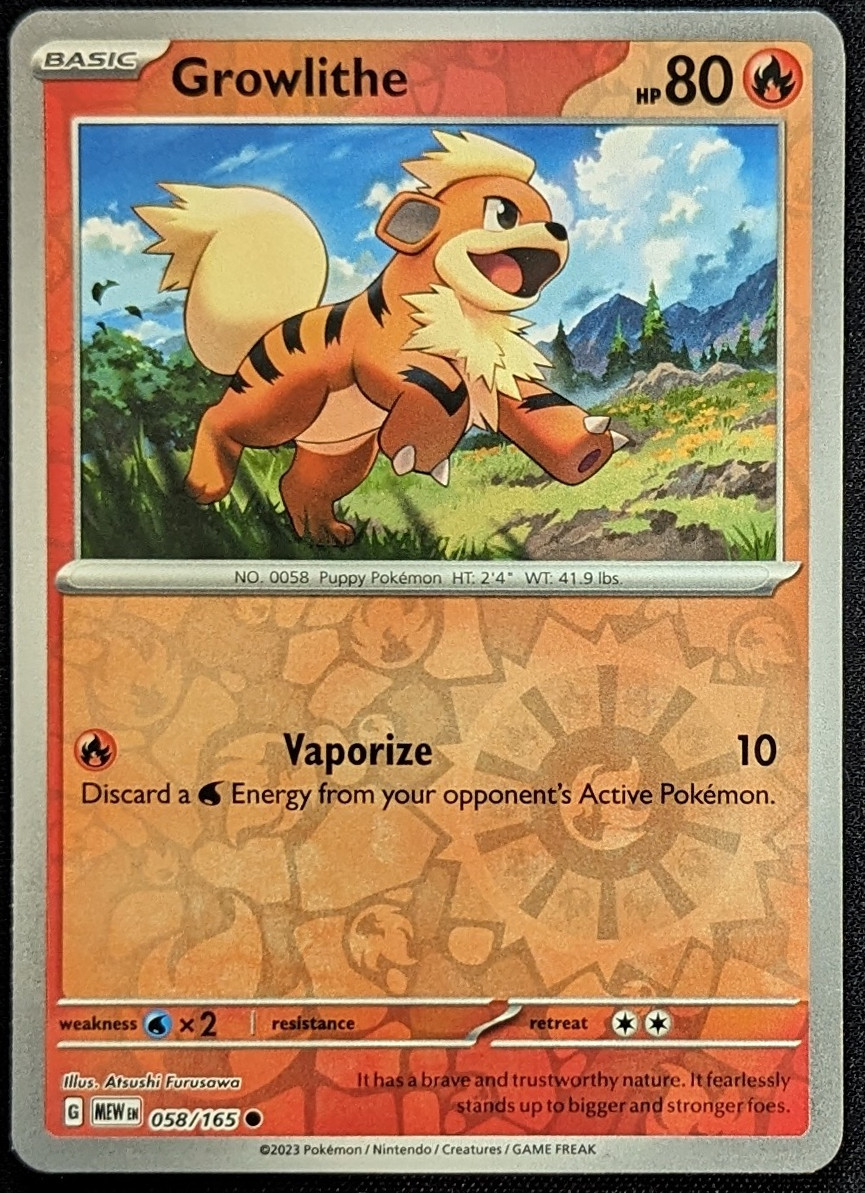 Growlithe 58/165 Reverse Holo Scarlet & Violet 151 - Pokemon TCG - Mint