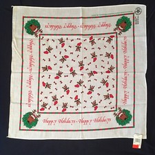 NWT Happy Holidays 100 Cotton Tablecloth 22" Square Reindeer Stockings Bow Ties