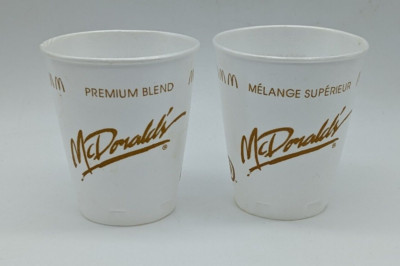 2 McDonald's Styrofoam Coffee Cup Canadian French English 1990s Premium Blend