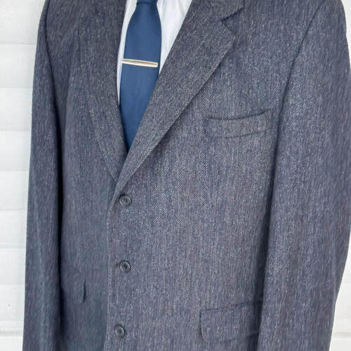 DAKS Navy Blue Herringbone Tweed Country Wear Blazer Sports Jacket 48L - Picture 3 of 10
