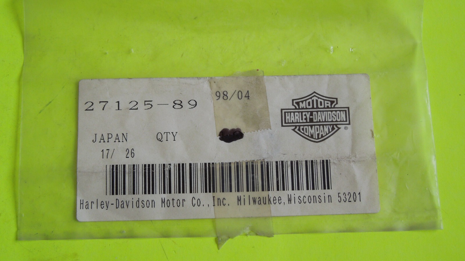 1 NOS OEM Harley Davidson Accelerator Pump Washer P/N 27125-89