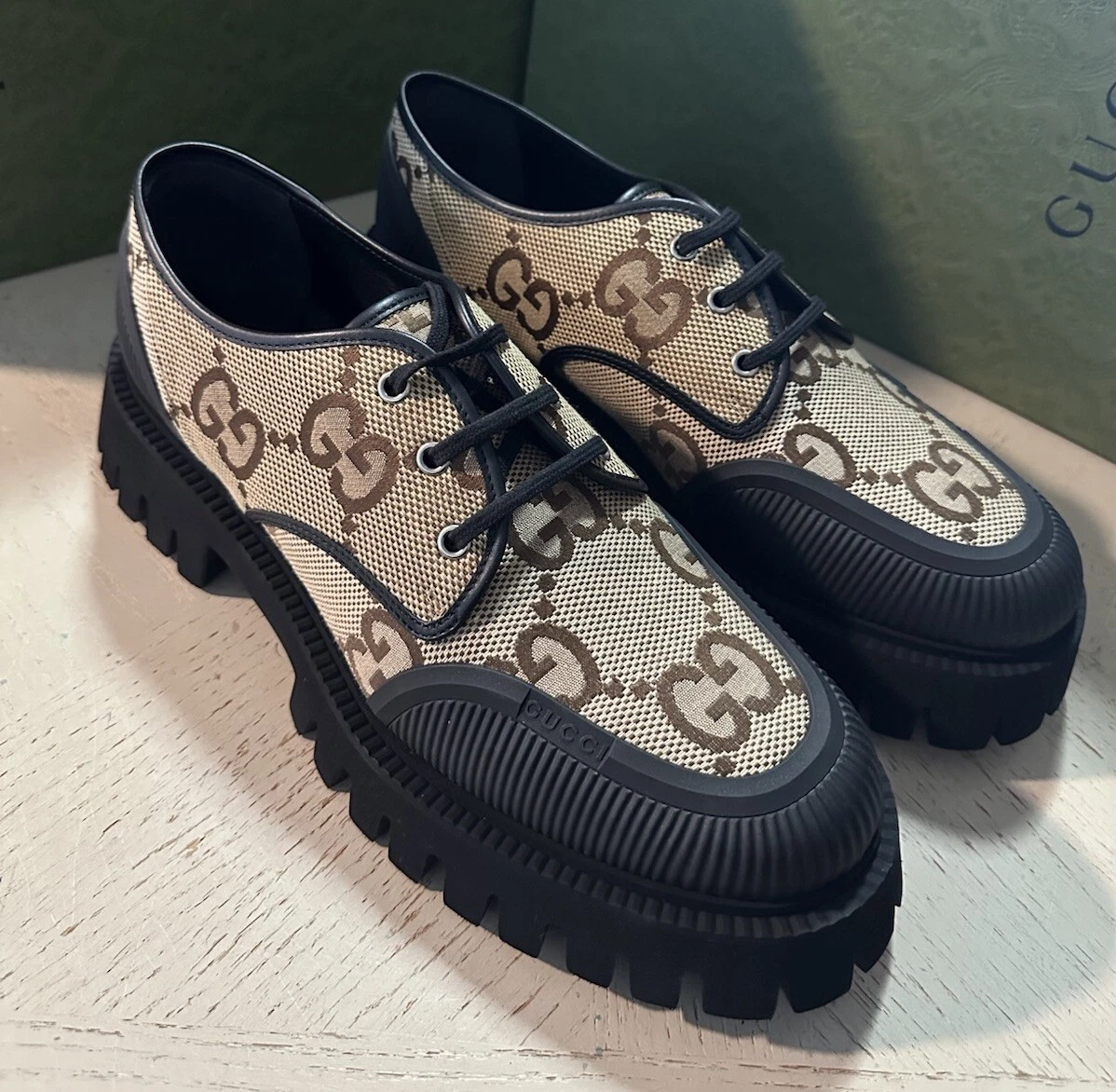 Gucci Mens GG Logo light weight Shoes Black/Camel 14 US/13 UK 699552 New
