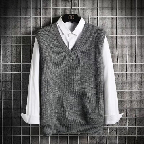 Suéter Chaleco Para Hombres Tejido Cuello en V Sin Mangas Pullover Invierno Informal Suéteres Nuevo - Imagen 10 de 10