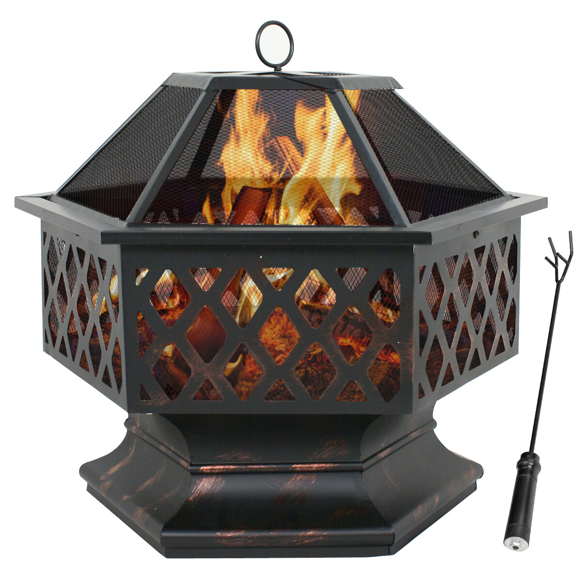 Focega en forma hexagonal chimenea acabado bronce exterior hogar jardín patio trasero