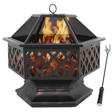 Hex Shaped Fire Pit Fireplace Firepit Bronze Finish Outdoor Home Garden Backyard