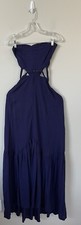 Free People Blueish Purple Smock Boho Tie Front Maxi Dress Sz XS NWT