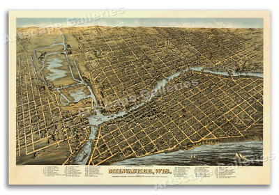 1872 Milwaukee Wisconsin Vintage Old Panoramic City Map - 24x36