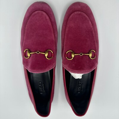 New Pink Velvet Gucci Jordaan Horsebit Loafer Slippers EU