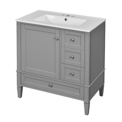 30 Inch Bathroom Vanity with Ceramic Sink, Grey Bathroom with 3 Drawers, Solid W - Picture 12 of 12