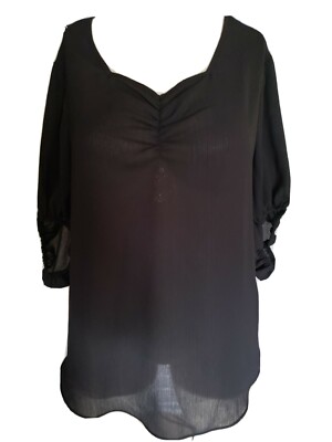 CATO Women's Sheer Black Pullover Blouse Top 14/16,18/20, 22/24,26/28 #NS3