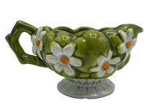 Vintage Inarco Creamer E-2865 Green 1967 Green White Flowers 6" MCM Daisy