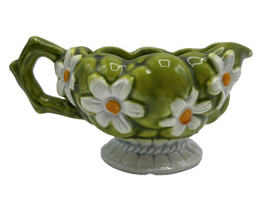 Vintage Inarco Creamer E-2865 Green 1967 Green White Flowers 6'' MCM Daisy