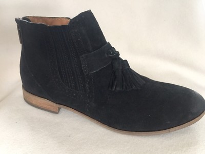 black suede ankle boots with tassels