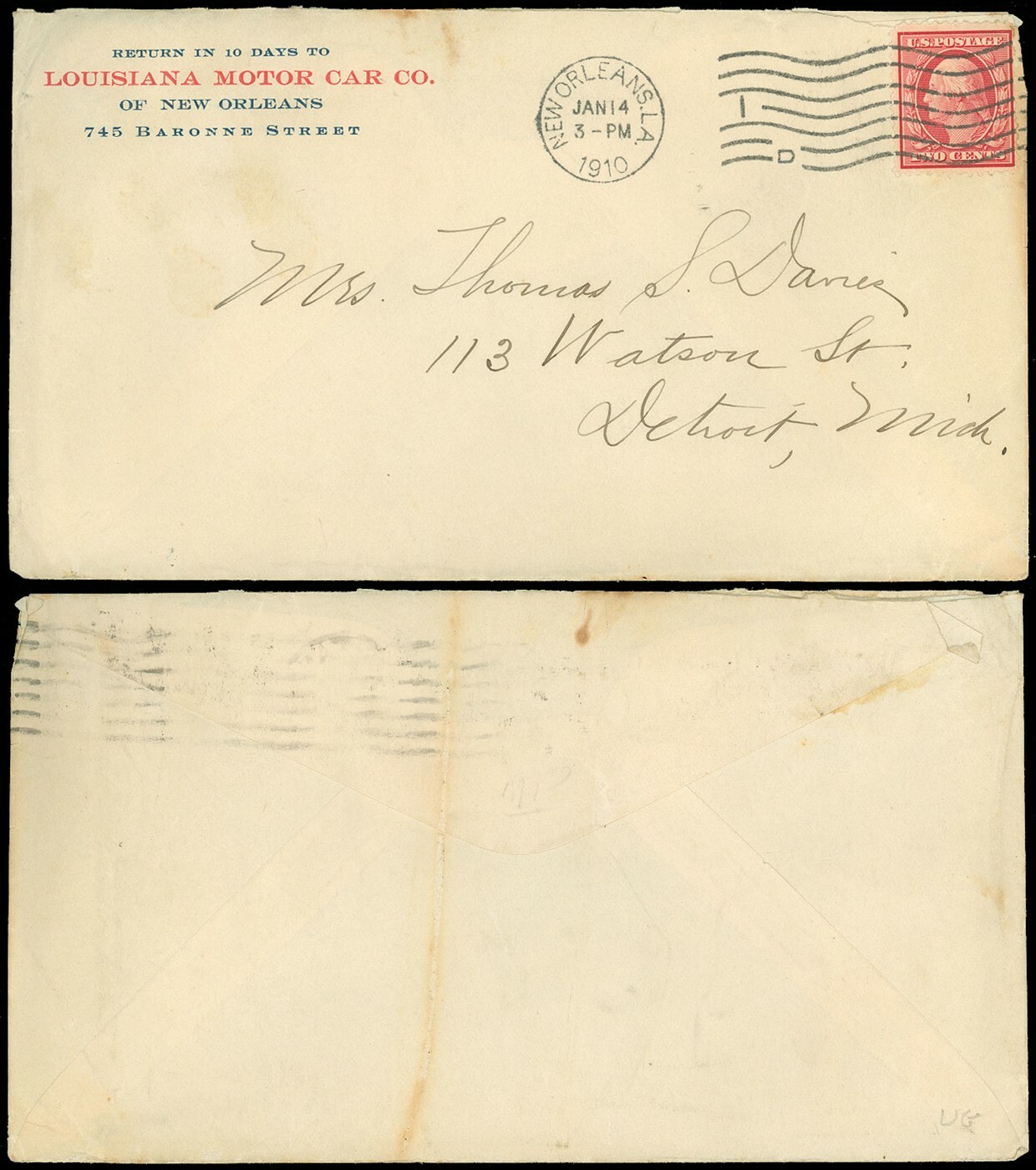 1910, LOUISIANA MOTOR CAR CO. OF NEW ORLEANS, Advertising Corner Card