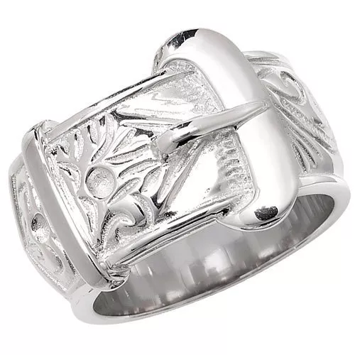 Buckle Ring Men s Gents Solid Sterling Silver Heavy Patterned Band