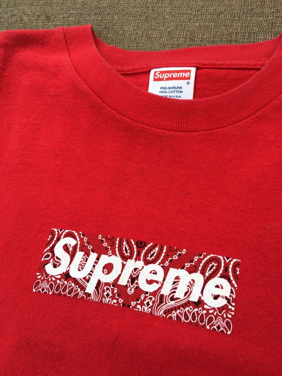 Rare 2001 Supreme Red Paisley Bandana Box Logo Tee Shirt SIZE XL