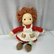 Vtg 80  s Handmade Crochet Strawberry Shortcake Doll Yarn Hair 13  