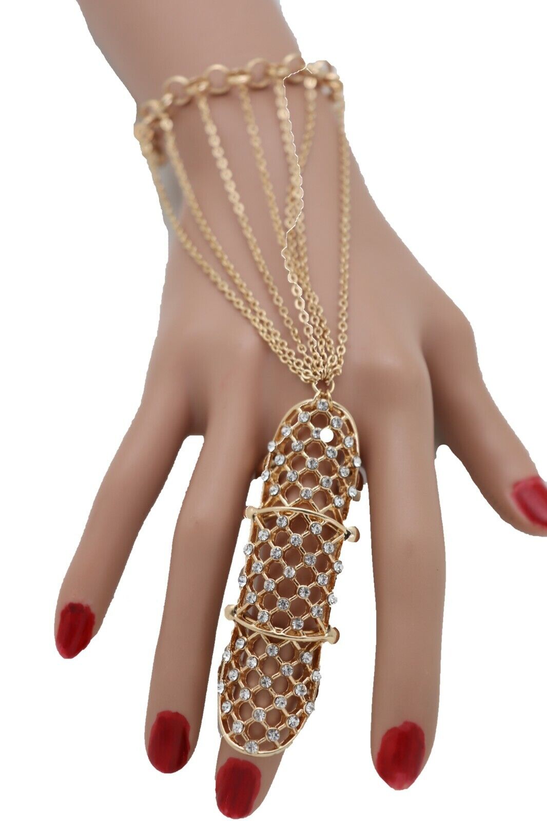 Women Gold Metal Hand Chain Bracelet Web Net Ring Beach Pool Night
