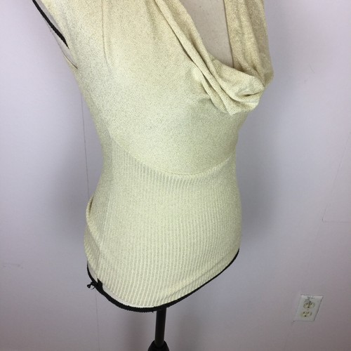 Cache Knit Top Size S Womans Beige Metallic Cowl Neck Cap Sleeve Vintage 90s Y2K - Picture 13 of 14