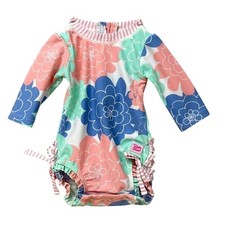 Ruffle Butts Baby Girls Rash Guard Swimsuit Long Sleeve Floral Print Size 0-3M