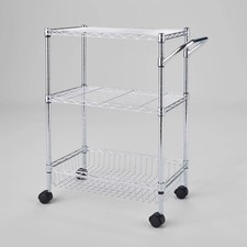3 Tier Metal Utility Cart Chrome - Brightroom: Rolling Kitchen Storage with