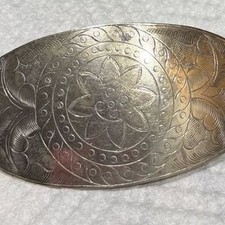 Vintage Silver Tone Floral Engraved Oval Hair Barrette