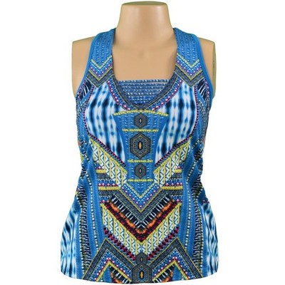 Lucky in Love Women s Boho Sense V Neck Tank Blue Multicolor Size XL CT433-46945