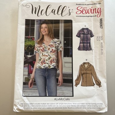 McCalls Schnittmuster Top Shirt V-Ausschnitt locker sitzender Kragen 6-22 ungeschnitten M8067
