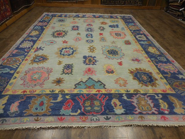 Turkish Oushak Rug, Oushak Multicolore Handmade Bohemian Rug 9x12 Ft