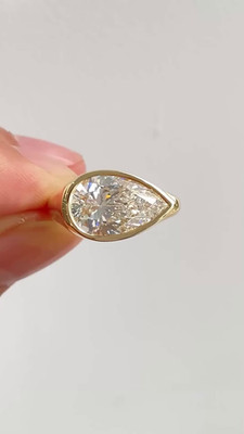 1.33Ct White Pear Cut Moissanite Bezel 925 Sterling Silver Engagement Gift Ring