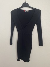 Free People Beach Black V-Neck Ruched Long Sleeve Cocktail Dress SzM