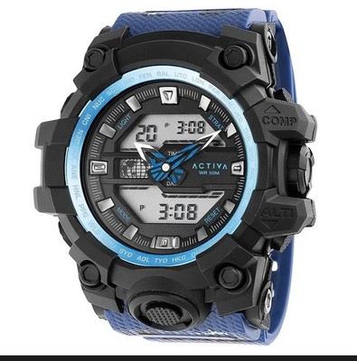 108 Activa Men's Sport Analog & Digital Watch Blue Black Rubber Band Gray  dial