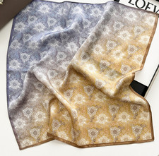 100 Silk Mulberry Scarf 53X53cm Neckerchief Shawl Blue totem Print Bandana wrap