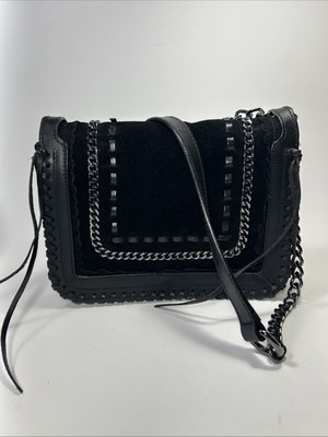 Zara Woman Genuine Soft Cow Leather Black Handbag chain stitching detail