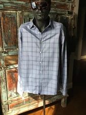 UNTUCKit Rodano Wrinkle Free Slim Button Up Shirt Light Blue Plaid sz L