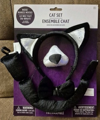 Black Cat Set-Headband,Nose,Bow Tie & Tail 4 pc Accessories-Nose makes Noise!