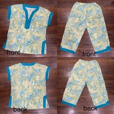 I. MAGNIN Vintage Pajamas Size Medium Teal Green Paisley Print Top and Bottom
