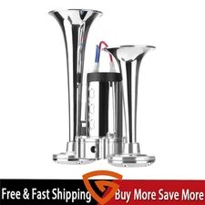 Train Air Horn Compressor Kit For Trucks RV Car Boat 12V Super Loud Dual Trumpet