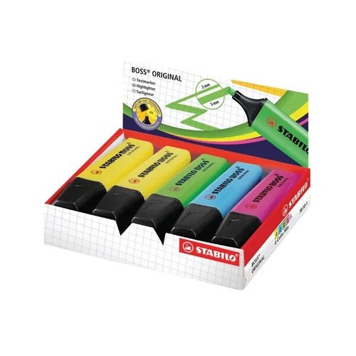 STABILO BOSS ORIGINAL Highlighter Chisel Tip 2-5mm Line Assorted Colours Pack 10