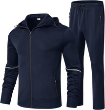 Men's Tracksuit Set 5 Zipper Pockets Hoodie Running Workout Gym Sweatsuit