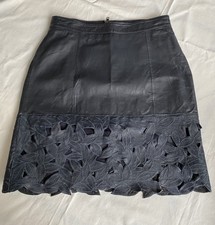 DICKINS & JONES Soft REAL LEATHER lazer cut mini Skirt Navy blue size 12 