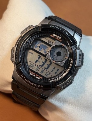 Casio World Time Illuminator 5 Alarm Watch WR100M AE-1000W 3198 Watch Runs,#2