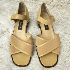 Vintage Bally Beige Leather Cross Strap Low Heel Buckle Sandals sz 38 / 7.5