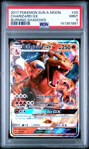 Pokemon PSA 9 Charizard GX Holo 20/147 SM Burning Shadows 2017 Mint