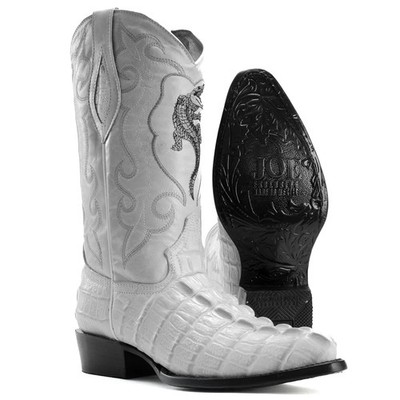 Men s Bone Caiman Print Embossed Cowboy Boots J Toe EE Western Leather
