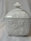 Vintage Westmoreland Milk Glass Candy Trinket Dish with Lid Grape & Vine Pattern