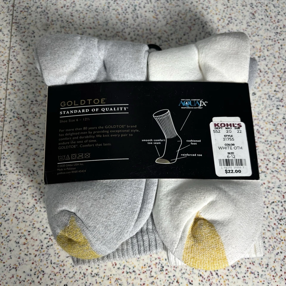 Nuevo con etiquetas Paquete de 6 calcetines deportivos para hombre punta dorada nuevos de algodón blanco 6-12 Foto 2 de 3