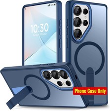 Shockproof Samsung Galaxy S25 Ultra Case with Invisible Stand, Magnetic Blue Cov
