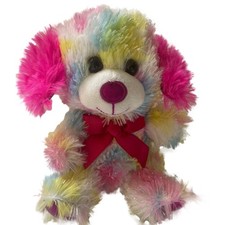 Plush 7 inch Small Fuzzy Fuchsia Rainbow Colored Puppy Dog Stuffed Animal Pal